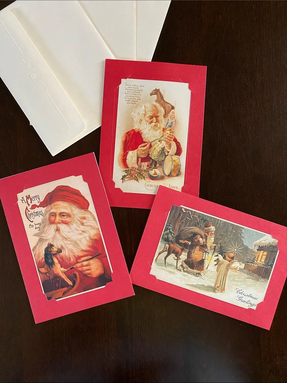 Bundle of 3 Vintage Inspired Holiday Cards with Matching Envelopes